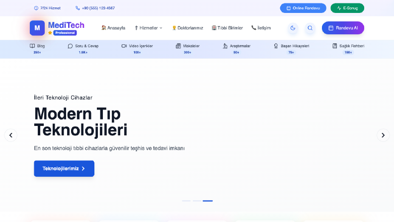 MediTech Pro - Profesyonel Hastane Sitesi Tasarımı