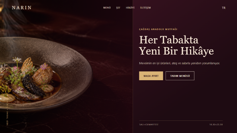 NARIN — Fine Dining Restoran Web Sitesi Konsepti