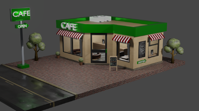 Cafe Tasarım Lowpoly Referansım