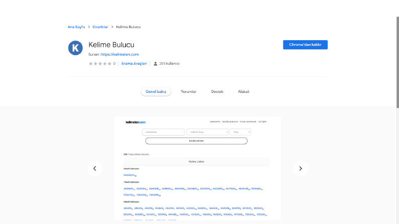 Kelimelen.com chrome uygulaması