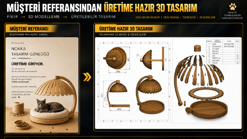 Fotoğraftan Üretime Hazır Kedi Yatağı Tasarımı