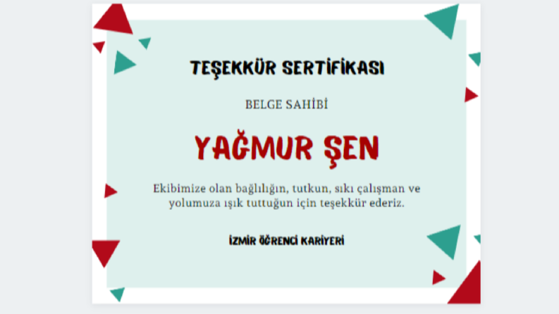 Teşekkür Sertifikası - Teşekkür Kartı