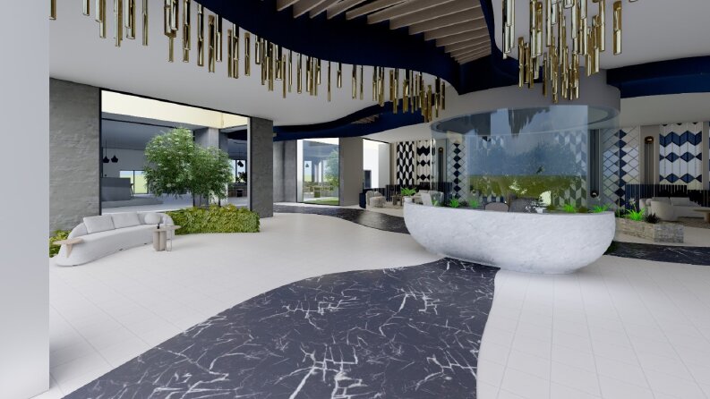Modern Otel İç Mekan Tasarımı-Lobi ve Sosyal Alan Render 