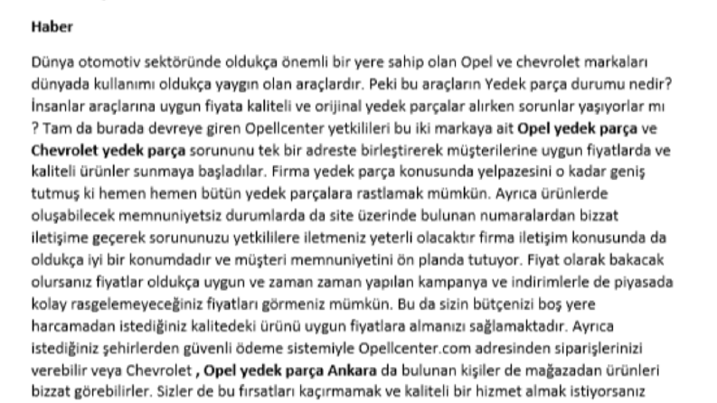 Opel yedek parça haber ve yorum