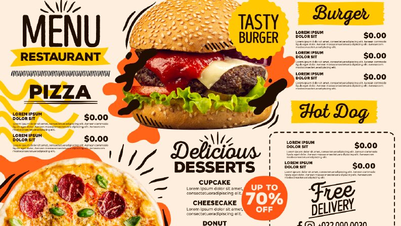 Restaurantın etkileyici tanıtımı için broşür tasarımı   
