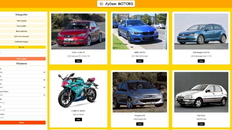 Aydem Otomotive oluşturulan web sitesi