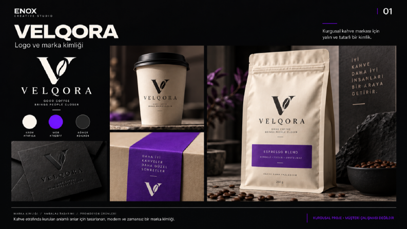 VELQORA — Kahve markası, logo ve kartvizit