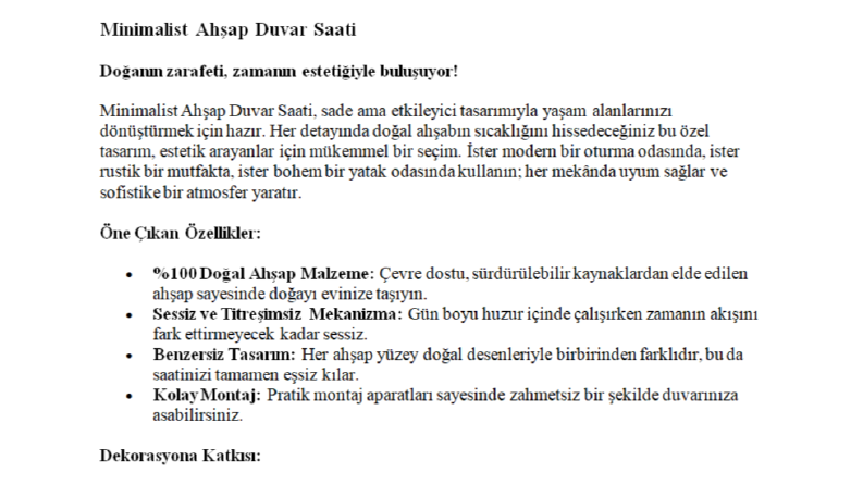 Minimalist Ahşap Duvar Saati