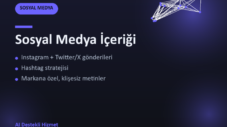 Ben, işletmen için aylık sosyal medya içeriği üretirim.