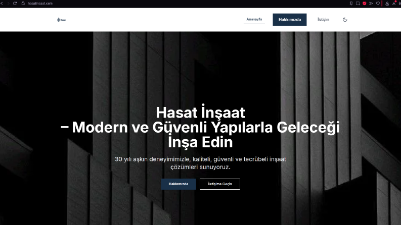 Hasat İnşaat – Kurumsal Web Sitesi Tasarımı Kartvizit Tarzı