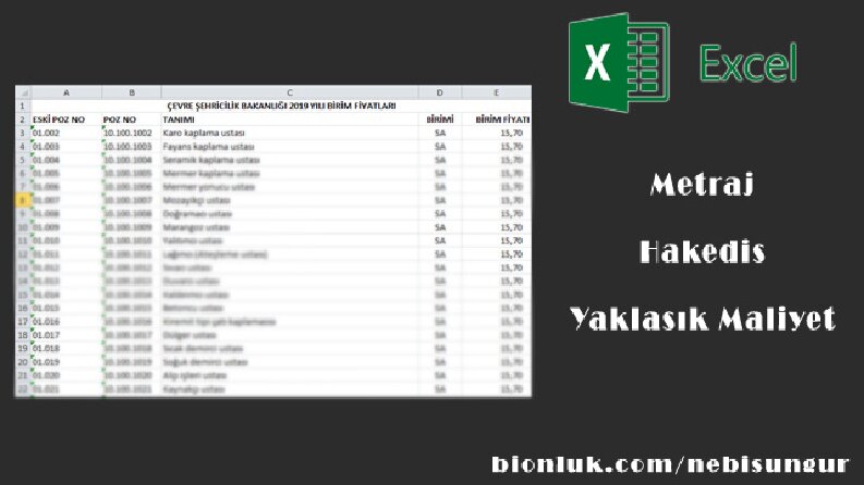 REF35 - Excel, Hakediş, Metraj, Maliyet İşleri