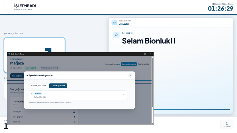 Sıra Yönetim Sistemi için Çağrı Ekranı