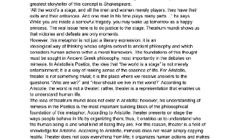 Theatrum Mundi düşüncesi hakkında akademik essay