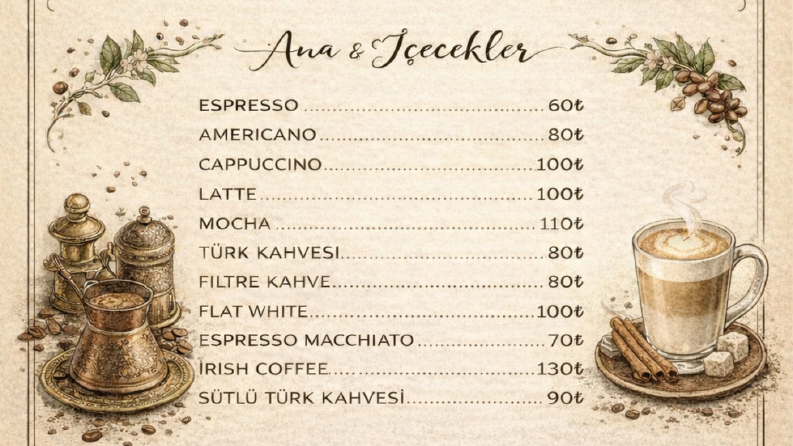 Vintage Menü Tasarımımız 