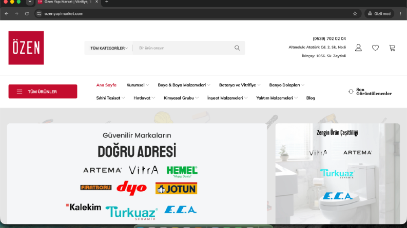 Özen Yapı Market E-Ticaret Sitesi