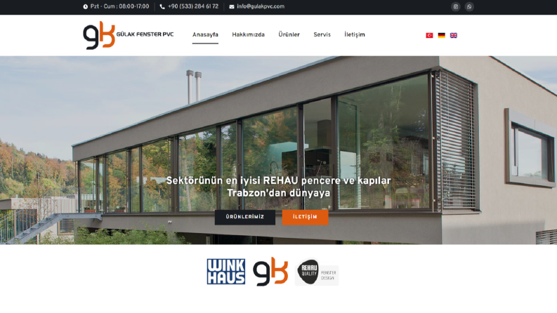 Gülak PVC - 3 Dilli Kurumsal Web Sitesi