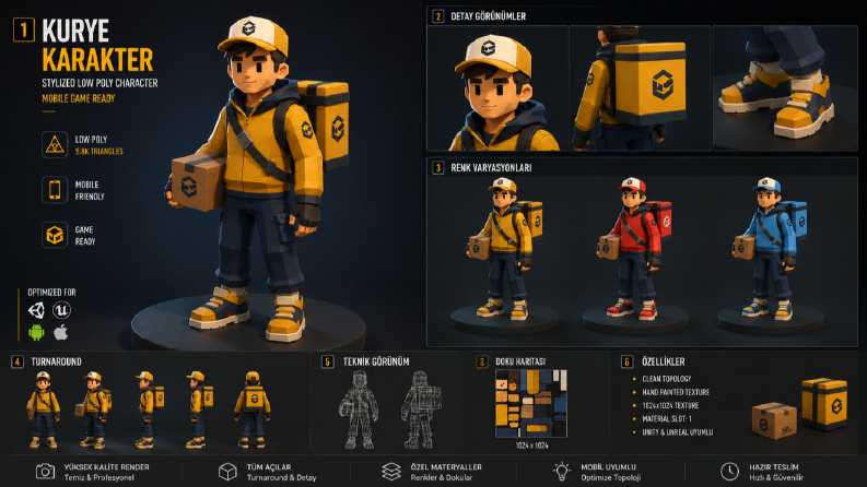 Stylized Low Poly Kurye Karakter Asset Pack