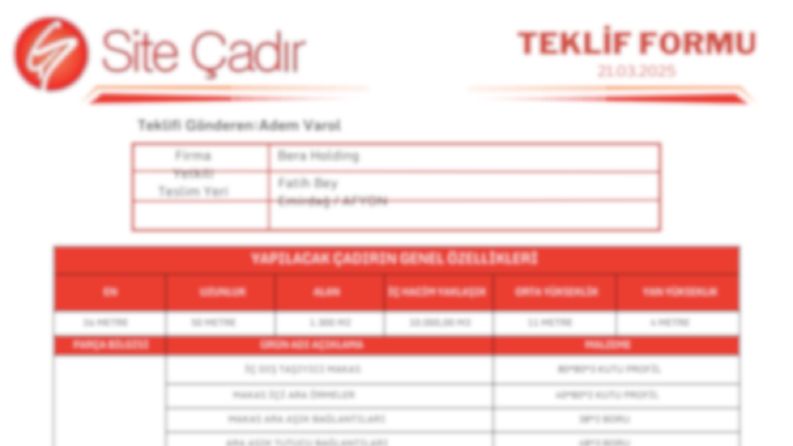 Site Çadır Firması İçin Teklif Kataloğu 