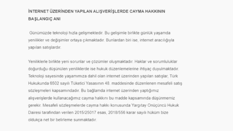 İNTERNET ÜZERİNDEN YAPILAN ALIŞVERİŞLERDE CAYMA