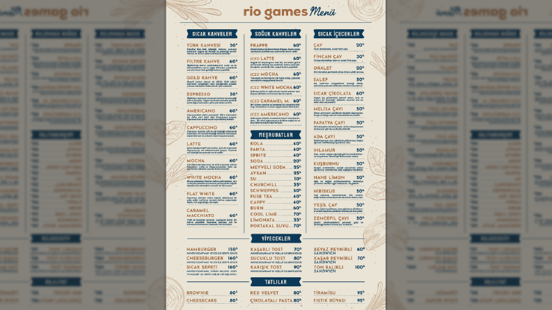Rio Games & Coffee - Menü Tasarımı