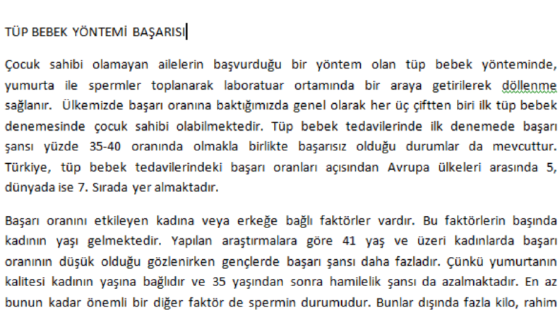 Örnek İş Çalışması