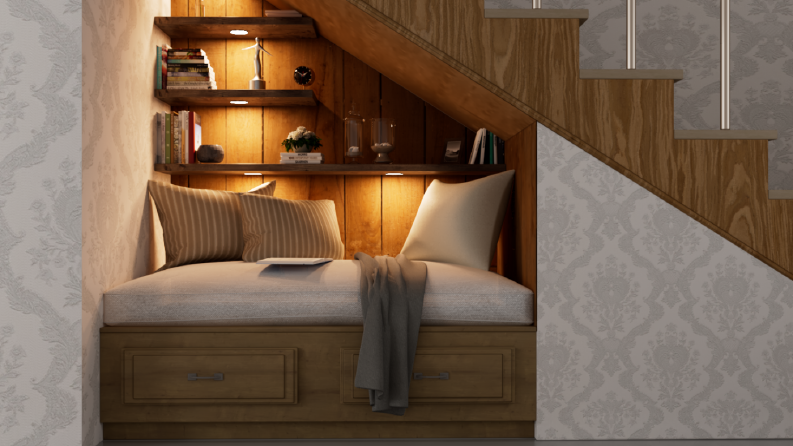 Under-Stairs Cozy Living Corner Visualization