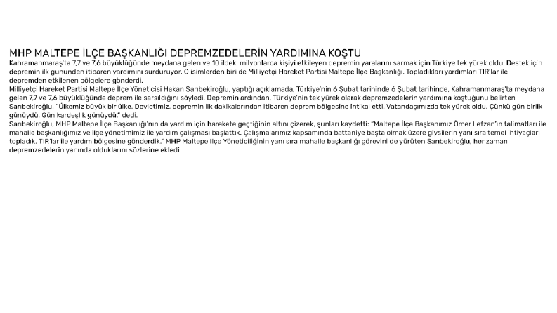 MHP Maltepe İlçe Başkanlığı İçin Haber Yazımı