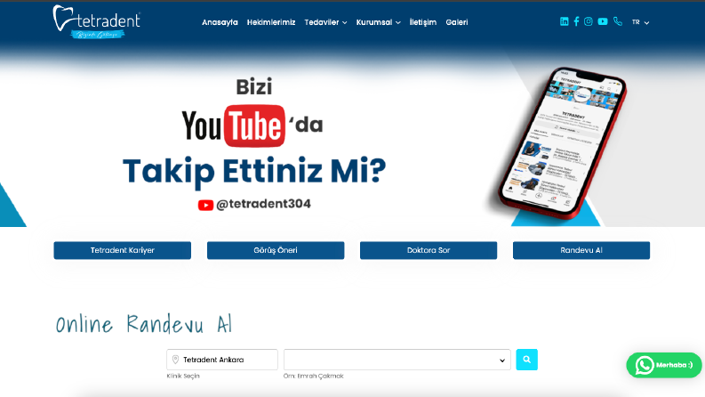 Randevu ve çeşitli entegrasyonlar & çoklu dilli Dişçi sitesi