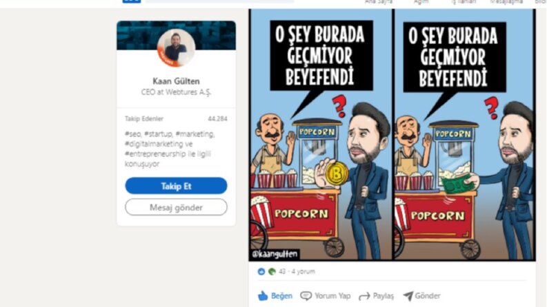 Kaan Gülten'in Linkedin Hesabında, 100 Beğeni Çalışması