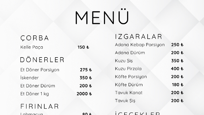 Modern ve Sade Menü Tasarımları