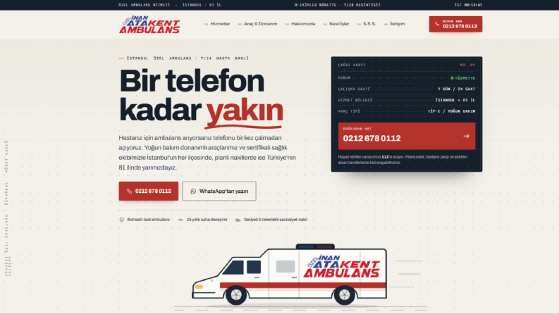 Özel Ambulans Firması İçin Tek Sayfa Web Sitesi