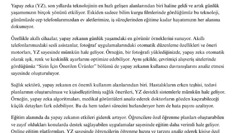 Yapay Zeka Teknolojisi Hakkındaki Yazım