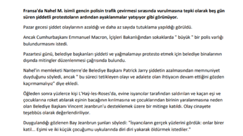 Haber Çevirisi (İngilizce- Türkçe)