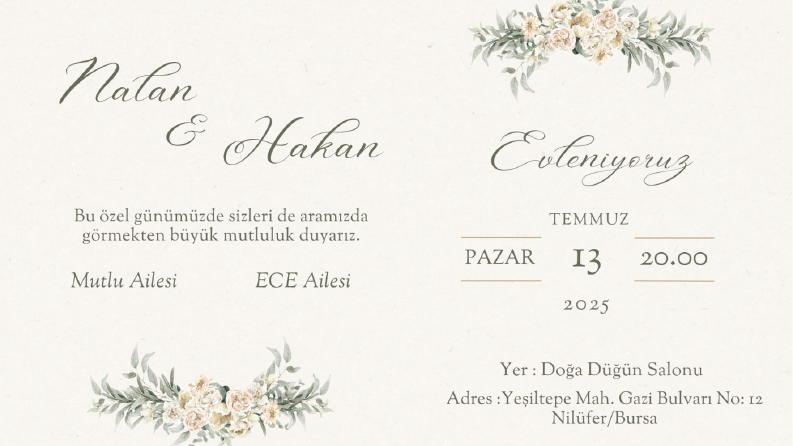 Etkinliklere Özel Şık, Dijital Davetiye Tasarımları