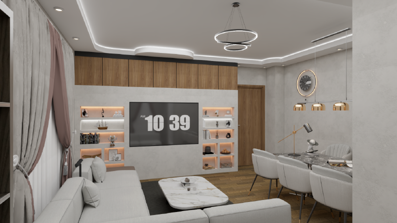 Modern Salon ve Yemek Alanı 3D Modelleme Görselleştirme