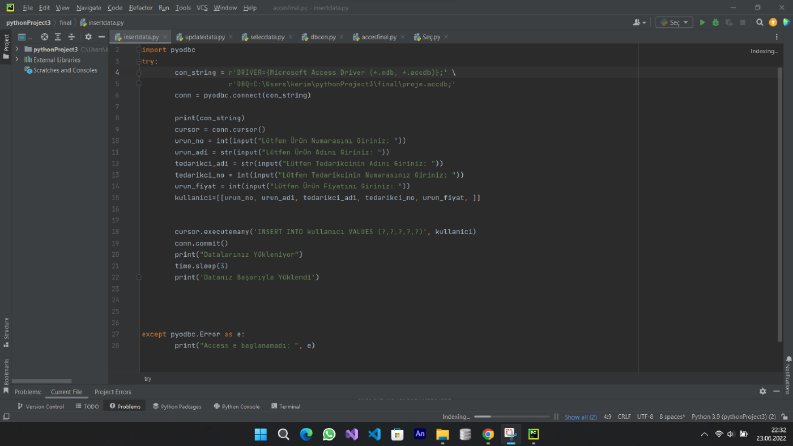 Python ile Access baglantılı program 