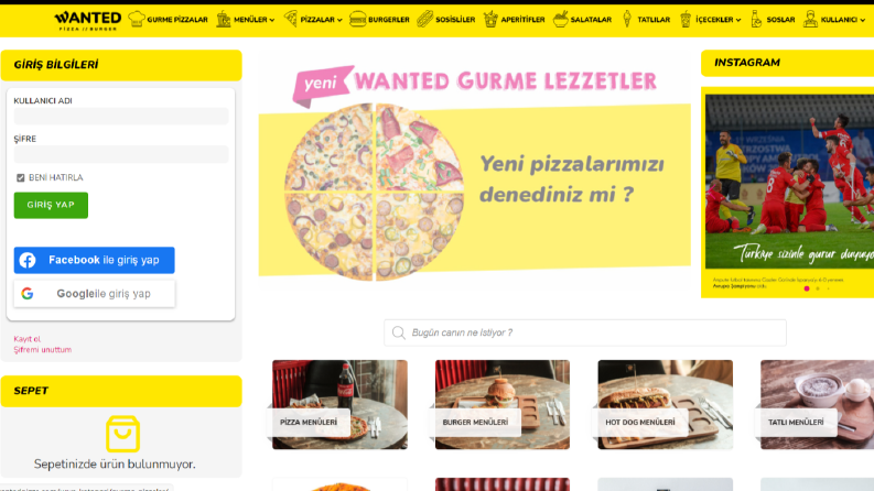 Wanted Pizza Kurumsal Web Yazılımı - Online Sipariş Sistemi