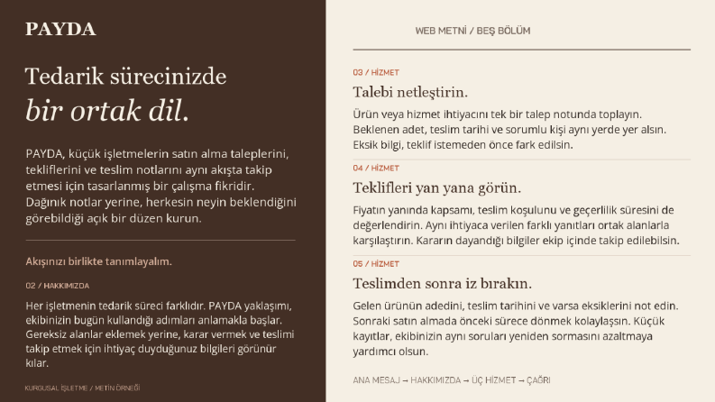 PAYDA — İşletme Web Sitesi Metni