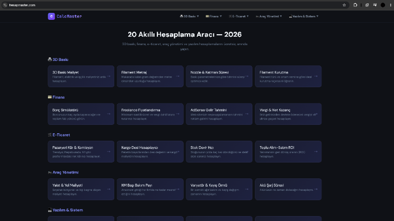 Hesapmaster.com - Akıllı Hesaplama ve Web Platformu