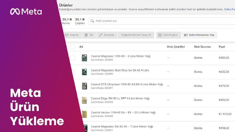 Motor Yağı ürünleri XML ile Meta E-Ticaret'e eklendi