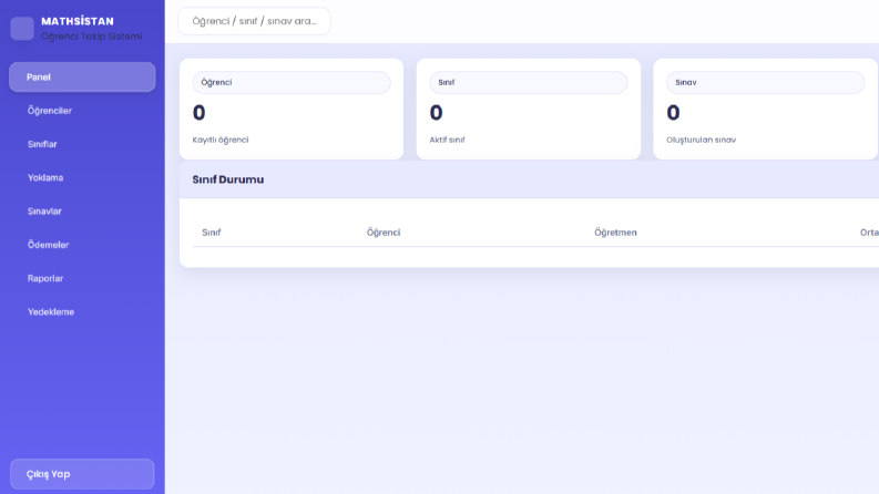 Mathsistan – Öğrenci Takip Web Yazılımı (Öğretmen Paneli)