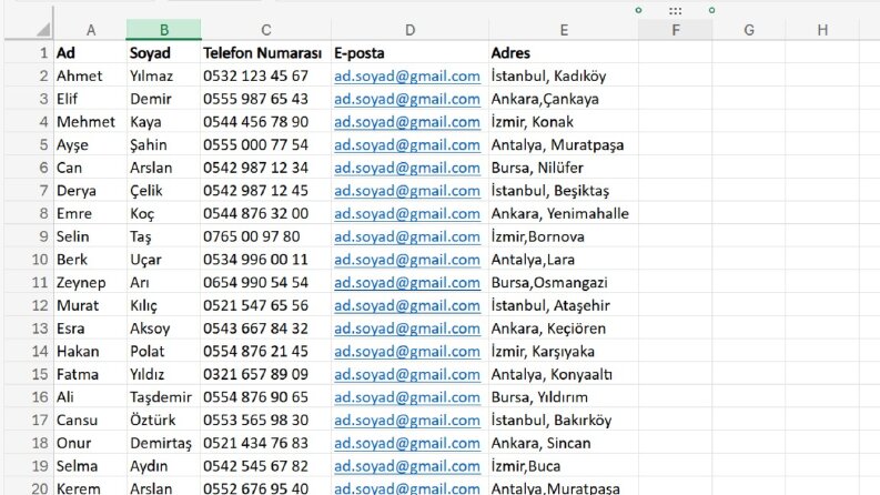 Basit Tablo ve Veri Girişi Örneği