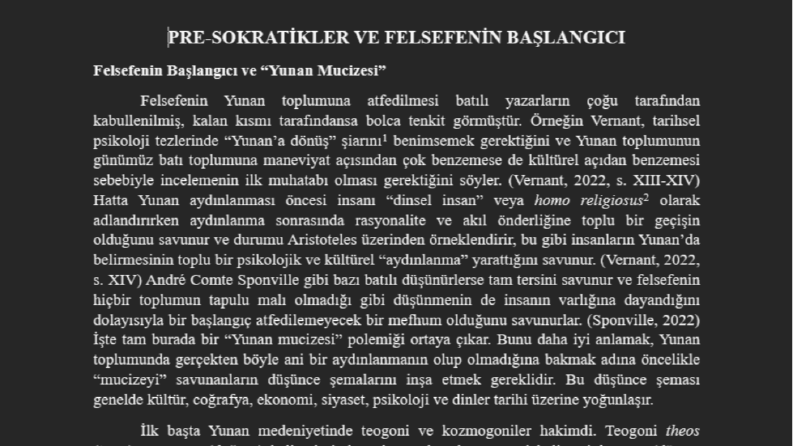 Pre-Sokratik Filozoflar Üzerine Bir Makale Taslağı