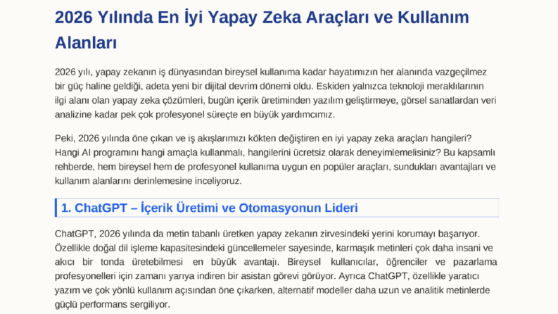 2026 Yılında En İyi Yapay Zeka Araçları Rehberi