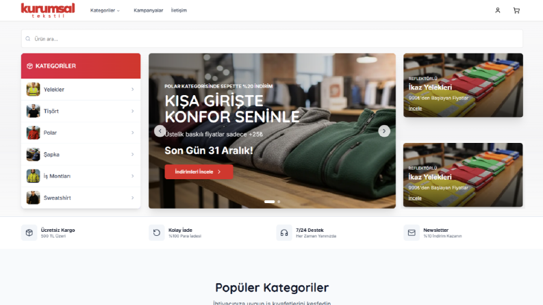Kurumsal Tekstil - NextJs E-Ticaret Platformu