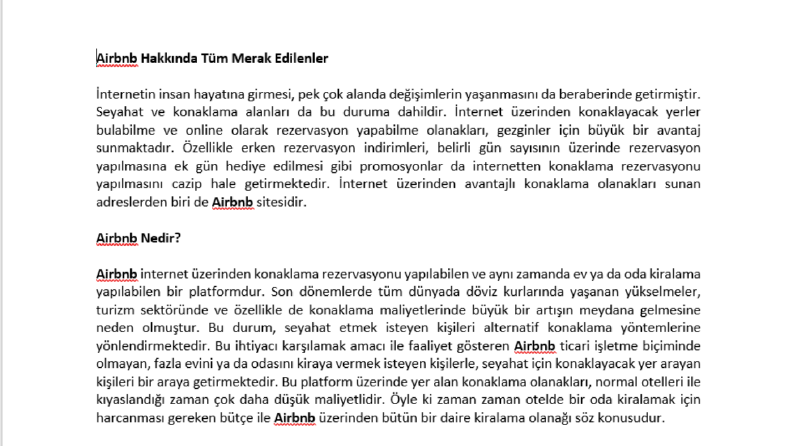AirBNB Türkiye İçin Hazırlanan İçerikler