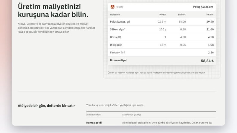 Atolyo – Üreticiler için Stok ve Maliyet Takip Yazılımı