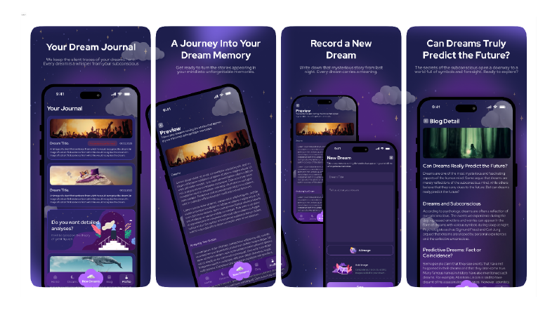 Dream Journal Uygulaması – UI Design & Screenshot Design