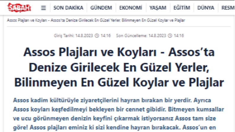 Sabah Blog Yazısı - Assos