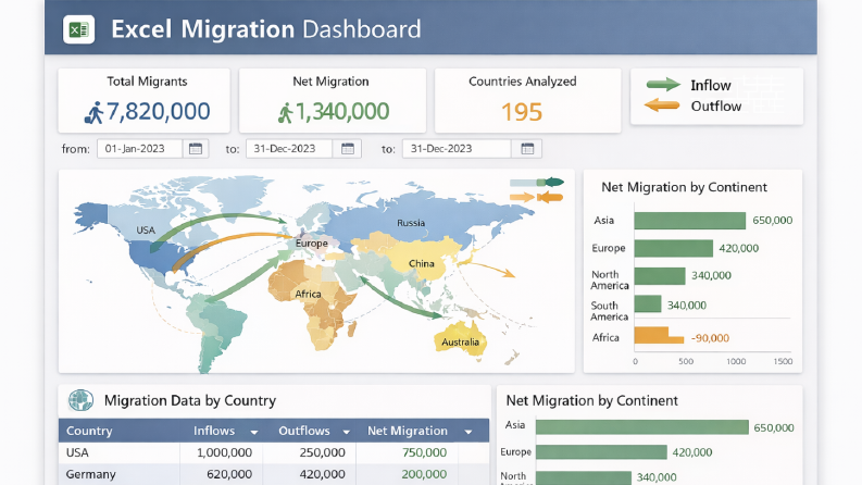 Excel Dashboard | Uluslararası Göç Analizi